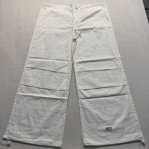 Wide Leg Drawstring Utility Pants Men Sz L White Pre-Owned